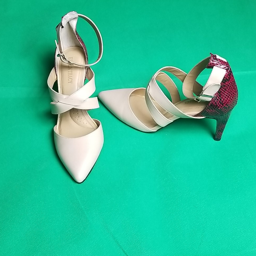 Ladies Leather and Snakeskin Print Pumps